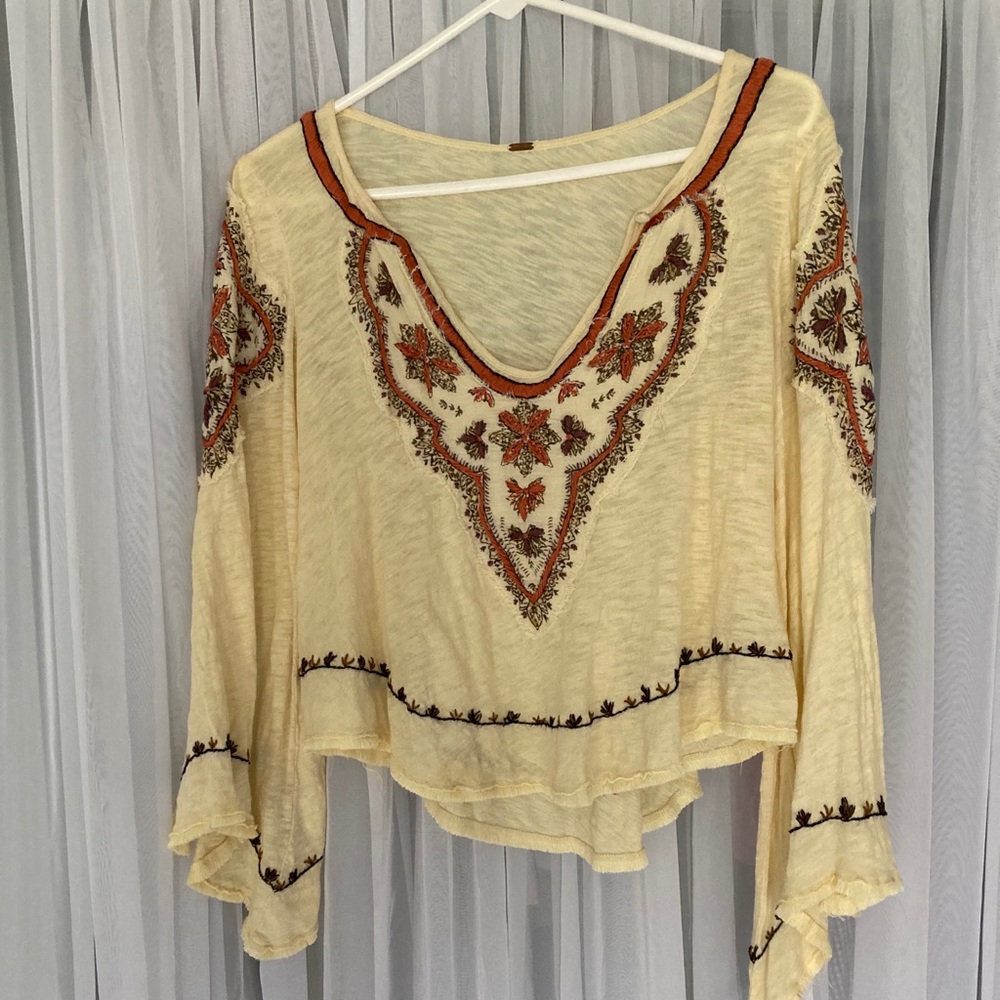 Free People Long Sleeve Bell Sleeve Top